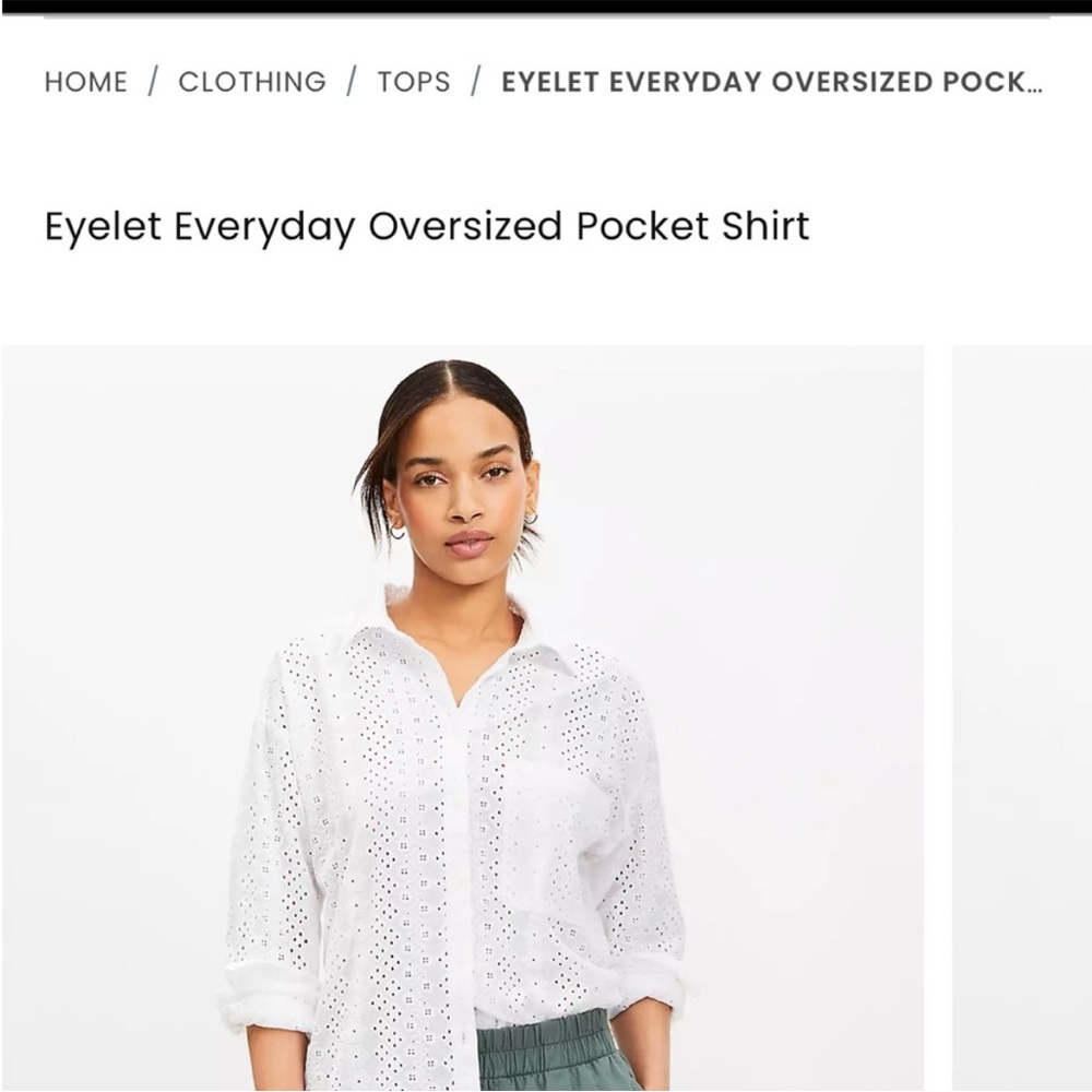 LOFT White Eyelet Button-Up Shirt
